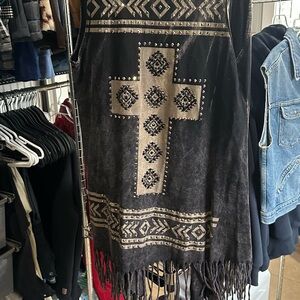 Vocal Black and Gold Fringe Studded Cross Vest
